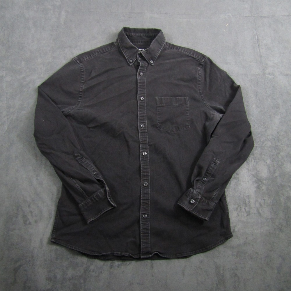 Express Button Down Shirt Mens Size M Black Long Sleeve Stretch Pocket Casual